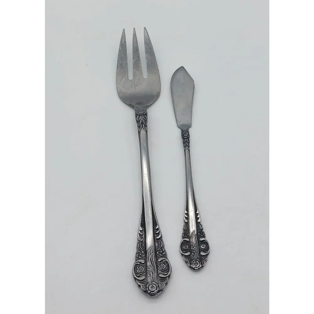 Vtg Stanley Roberts Cold Meat Serving Fork Master Butter Knife SRB10 Roses MCM